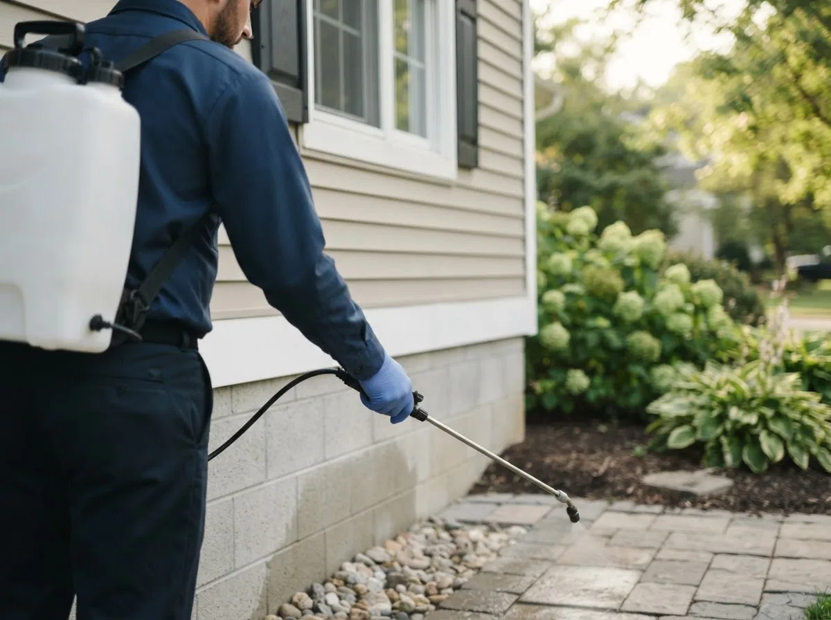 Pest control technician inspecting a home in Levelland, TX
